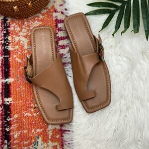 Macy's 12 Thompson Brown Tan Square Toe Slip On Slide Sandal Minimalist 7.5